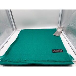 vintage turquoise Lambswool Fringe Scarf Made in Uruguay Woolmark Dry Clean Only